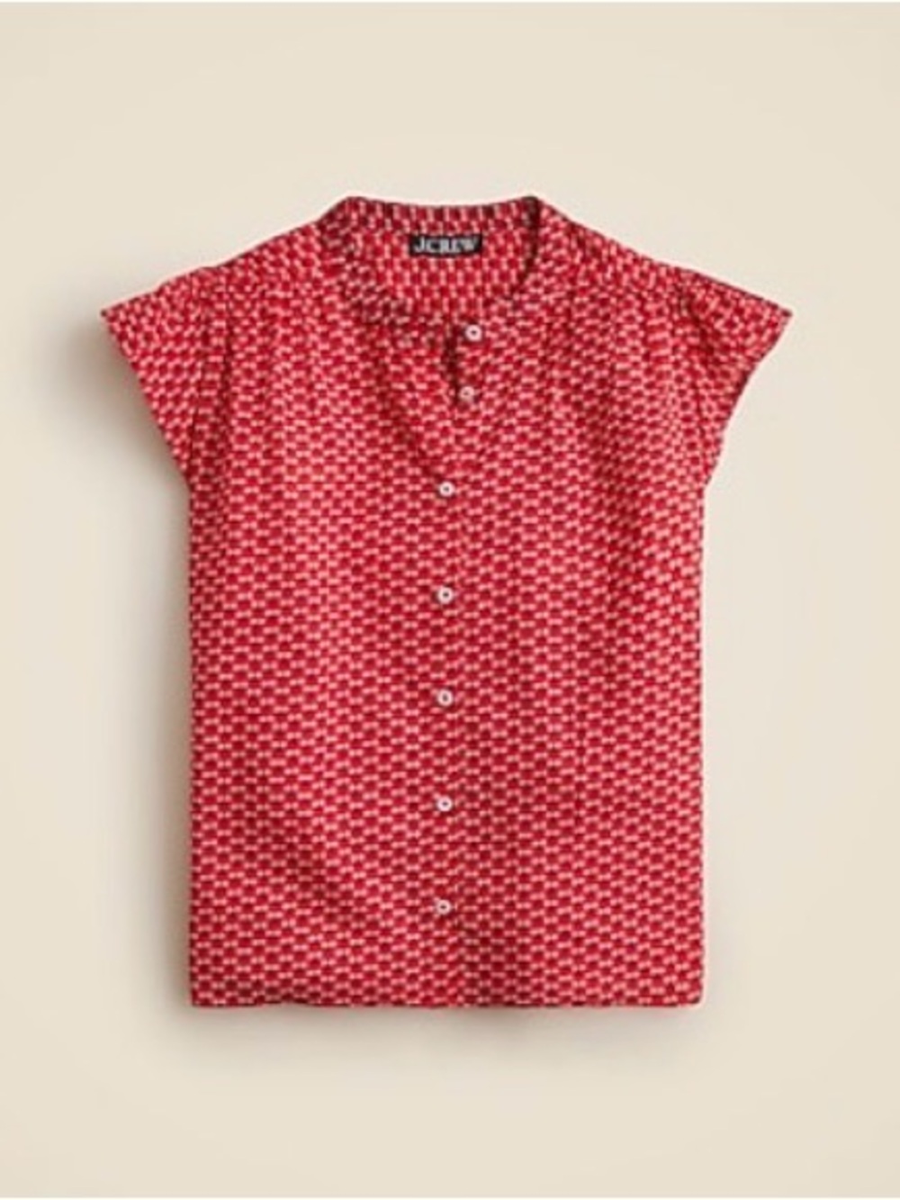 J. Crew Red Geometric Flutter Cap-Sleeve Button-Down Top